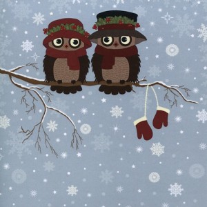 deux caricatures oiseaux sur une branche en hiver