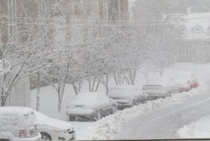Premiere neige, vue de la bibliotheque